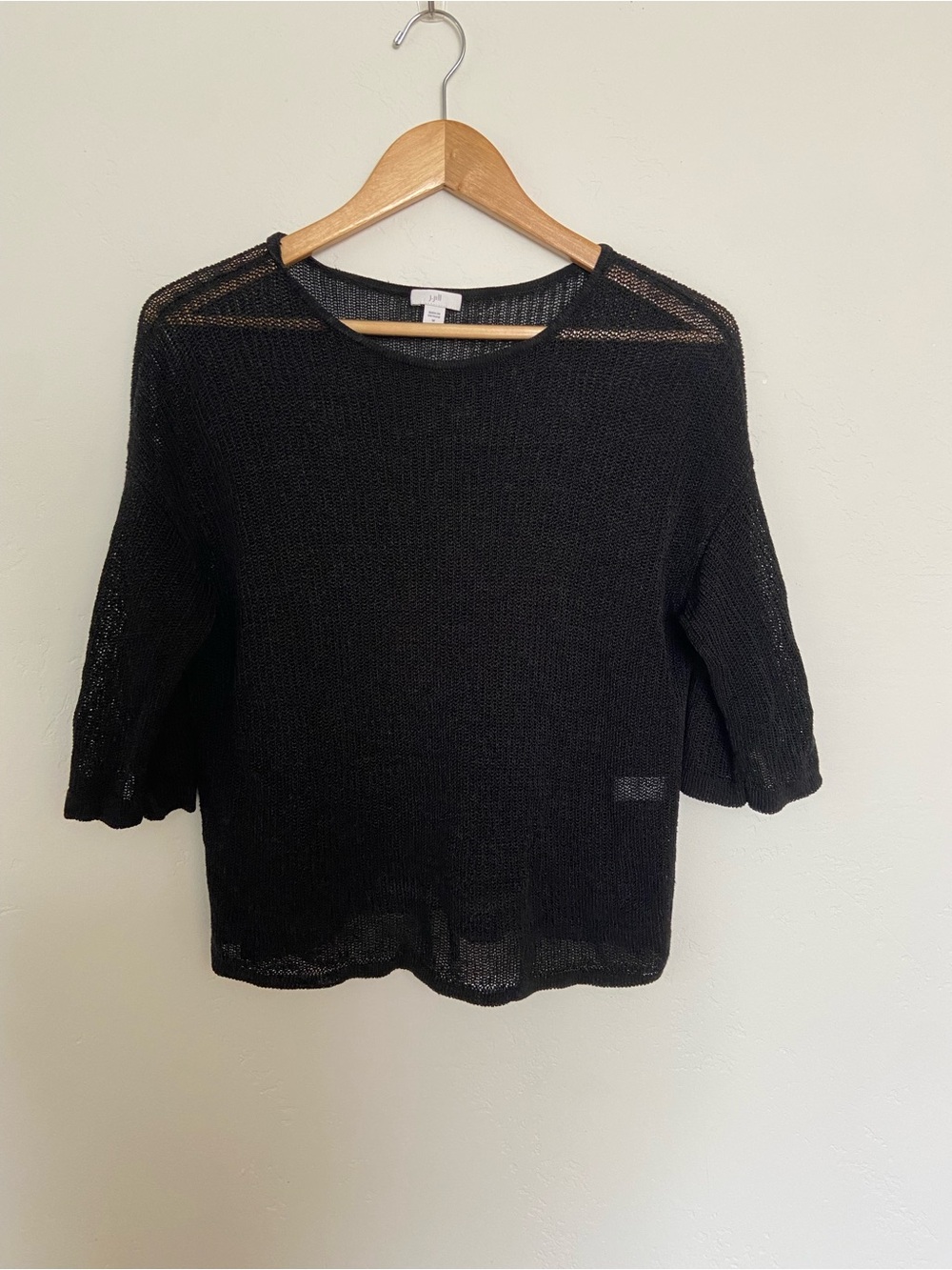 J.Jill Black Open Knit Sweater, 3/4 Sleeve, Size M
